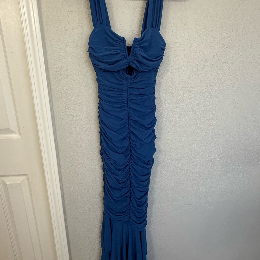 Hello Molly Royal Blue Ruched Maxi Dress with Cutout - Picture 2 of 7